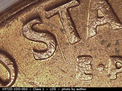 Die-stage C marker on 1972D•1DO•003 (1972 Doubled Die Obverse).