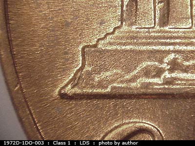 Die-stage C marker on 1972D•1DO•003 (1972 Doubled Die Obverse).