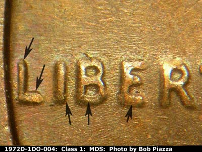 Die-stage B marker on 1972D•1DO•004 (1972 Doubled Die Obverse).