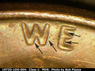 Die-stage B marker on 1972D•1DO•004 (1972 Doubled Die Obverse).