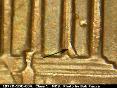 Die-stage B marker on 1972D•1DO•004 (1972 Doubled Die Obverse).