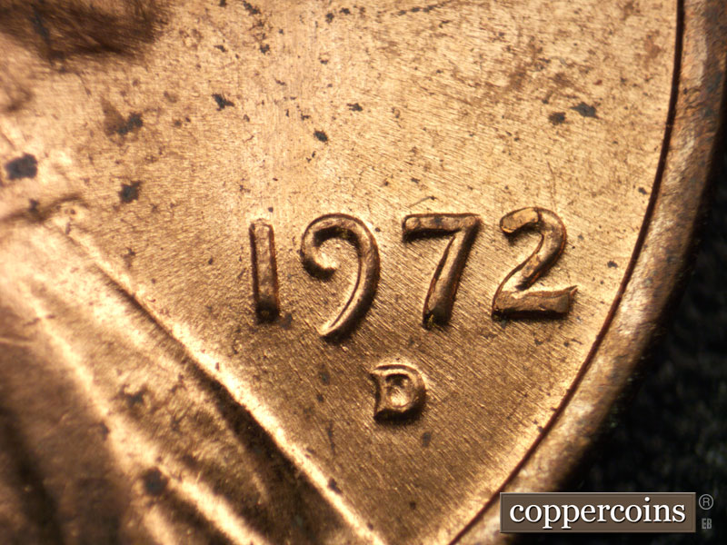 Die-stage B marker on 1972D•1DR•002 (1972 Doubled Die Reverse).