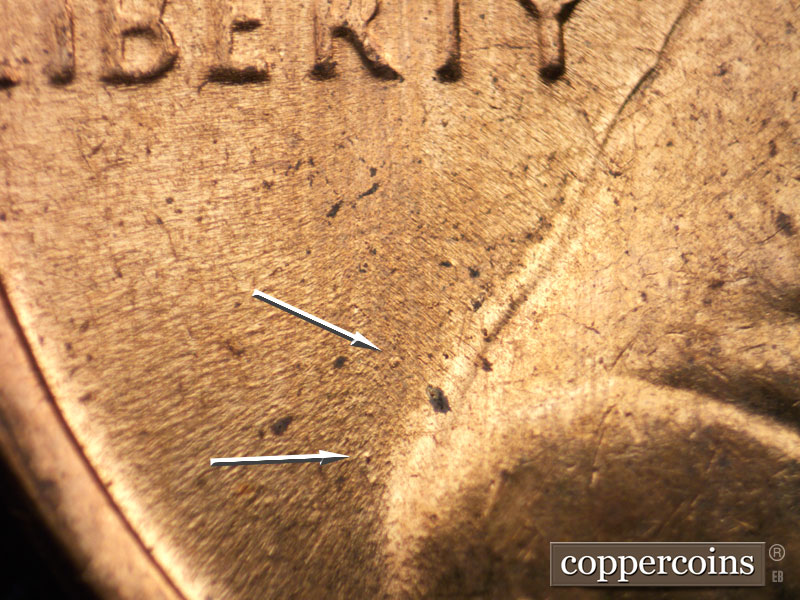 Die-stage B marker on 1972D•1DR•002 (1972 Doubled Die Reverse).