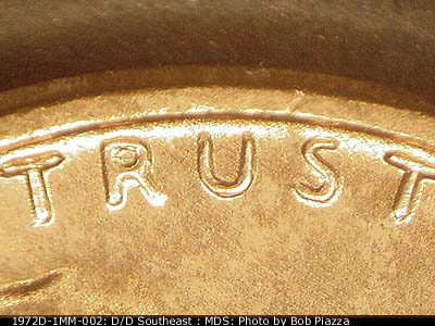 Die-stage B marker on 1972D•1MM•002 (1972 Repunched Mint Mark).