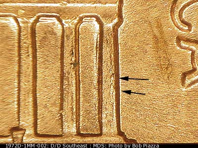 Die-stage B marker on 1972D•1MM•002 (1972 Repunched Mint Mark).