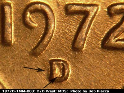 1972 Lincoln cent obverse, CopperCoins die 1972D•1MM•003.
