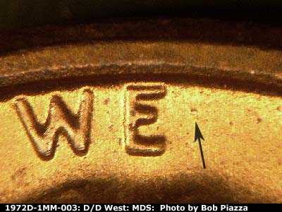 Die-stage B marker on 1972D•1MM•003 (1972 Repunched Mint Mark).