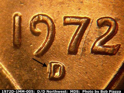 1972 Lincoln cent obverse, CopperCoins die 1972D•1MM•005.