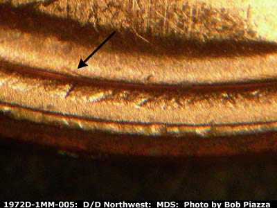 Die-stage B marker on 1972D•1MM•005 (1972 Repunched Mint Mark).