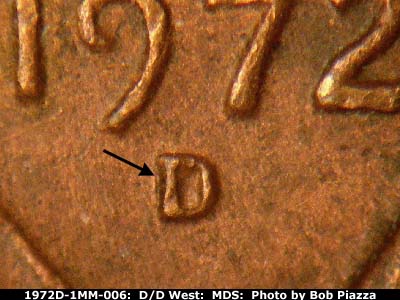 1972 Lincoln cent obverse, CopperCoins die 1972D•1MM•006.