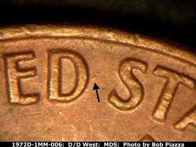 Die-stage B marker on 1972D•1MM•006 (1972 Repunched Mint Mark).