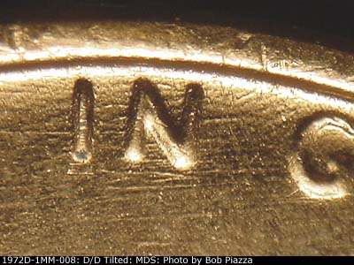 Die-stage B marker on 1972D•1MM•008 (1972 Repunched Mint Mark).