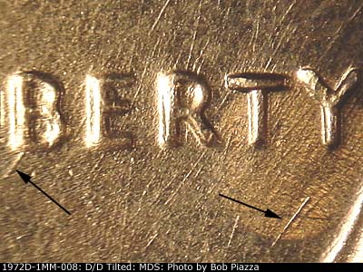 Die-stage B marker on 1972D•1MM•008 (1972 Repunched Mint Mark).