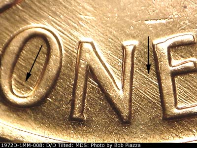Die-stage B marker on 1972D•1MM•008 (1972 Repunched Mint Mark).
