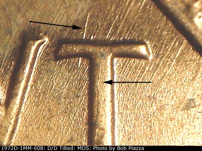Die-stage B marker on 1972D•1MM•008 (1972 Repunched Mint Mark).