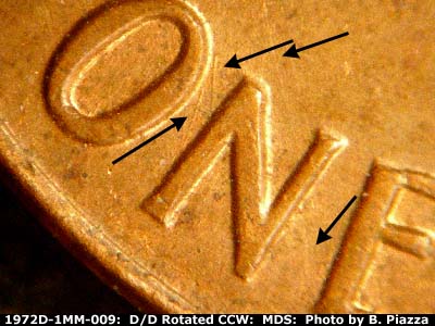 Die-stage B marker on 1972D•1MM•009 (1972 Repunched Mint Mark).