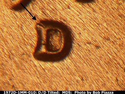 Die-stage B marker on 1972D•1MM•010 (1972 Repunched Mint Mark).
