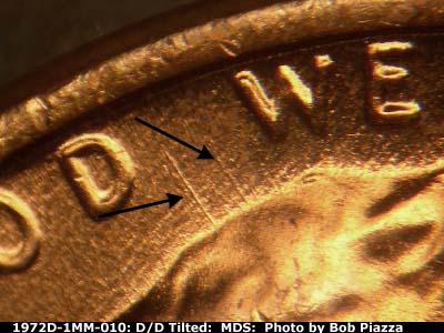 Die-stage B marker on 1972D•1MM•010 (1972 Repunched Mint Mark).