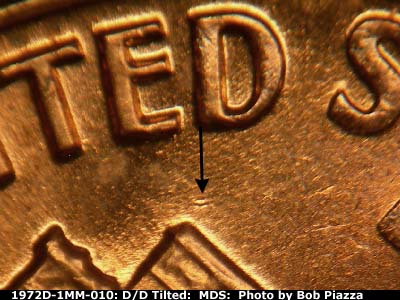 Die-stage B marker on 1972D•1MM•010 (1972 Repunched Mint Mark).
