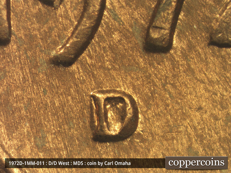 1972 Lincoln cent obverse, CopperCoins die 1972D•1MM•011.