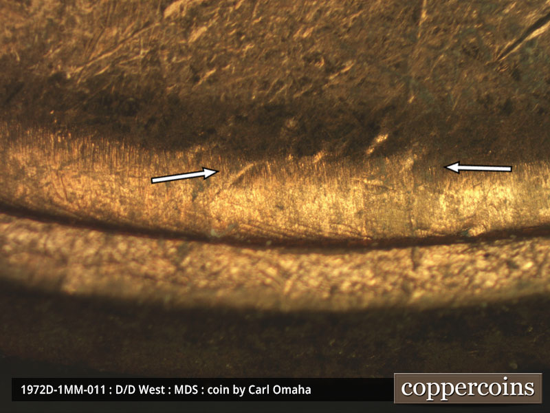 Die-stage B marker on 1972D•1MM•011 (1972 Repunched Mint Mark).