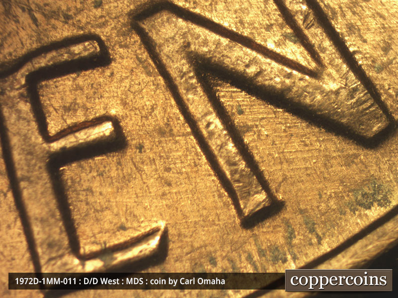 Die-stage B marker on 1972D•1MM•011 (1972 Repunched Mint Mark).