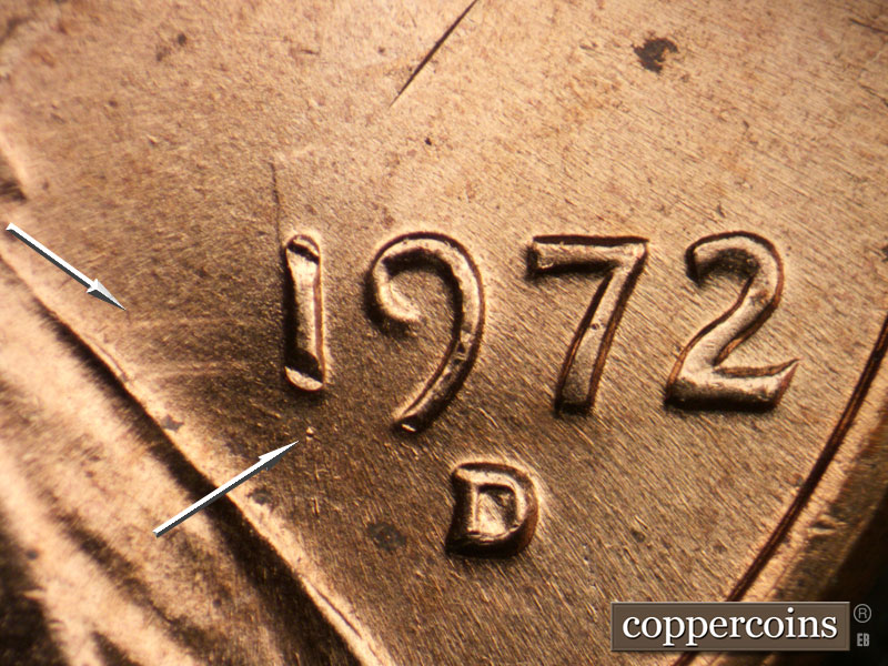 Die-stage B marker on 1972D•1MM•014 (1972 Repunched Mint Mark).