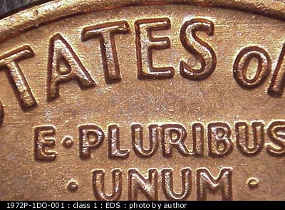 Die-stage A marker on 1972P•1DO•001 (1972 Doubled Die Obverse).
