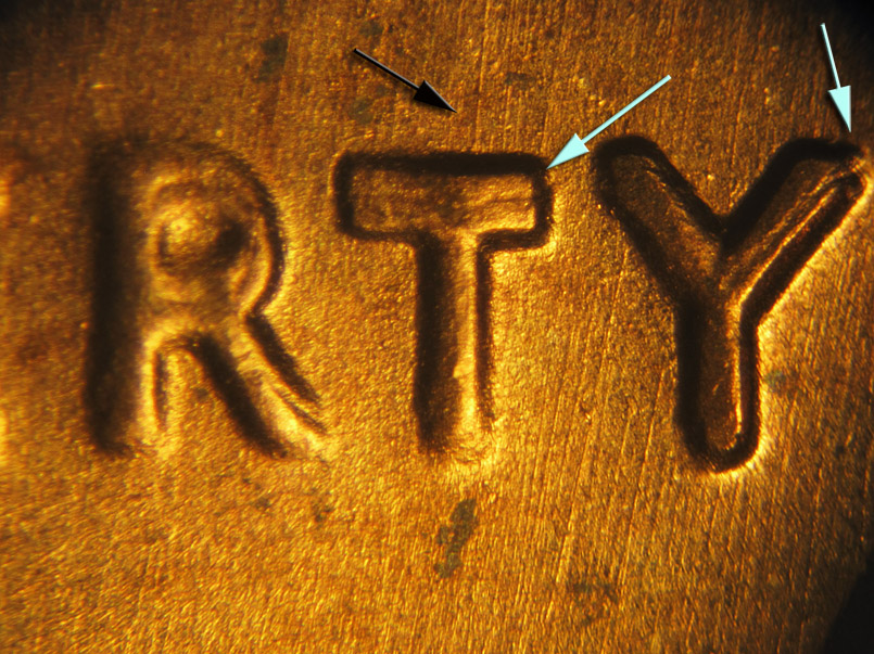 Die-stage A marker on 1972P•1DO•002 (1972 Doubled Die Obverse).