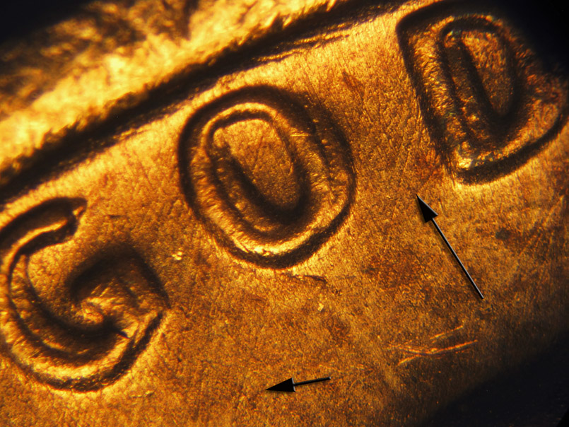 Die-stage A marker on 1972P•1DO•002 (1972 Doubled Die Obverse).
