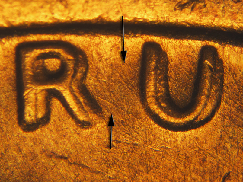 Die-stage A marker on 1972P•1DO•002 (1972 Doubled Die Obverse).