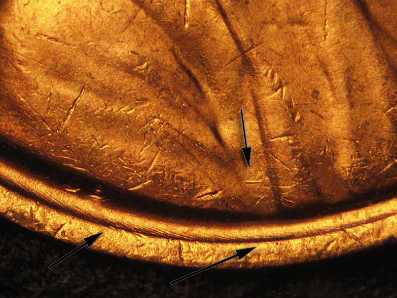 Die-stage A marker on 1972P•1DO•002 (1972 Doubled Die Obverse).
