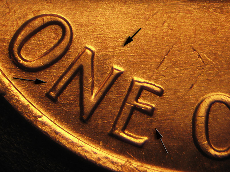 Die-stage A marker on 1972P•1DO•002 (1972 Doubled Die Obverse).