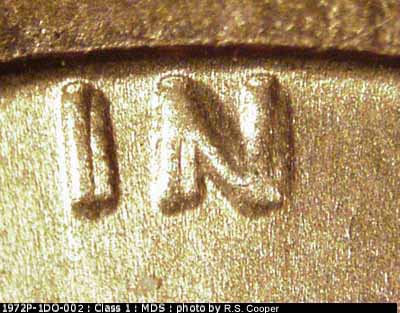 Die-stage B marker on 1972P•1DO•002 (1972 Doubled Die Obverse).
