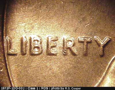 Die-stage B marker on 1972P•1DO•002 (1972 Doubled Die Obverse).