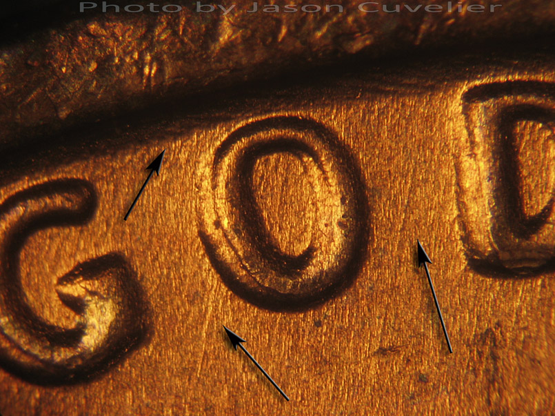 Die-stage A marker on 1972P•1DO•003 (1972 Doubled Die Obverse).