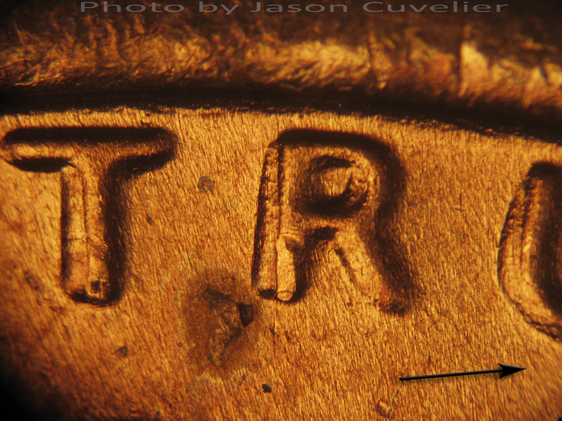 Die-stage A marker on 1972P•1DO•003 (1972 Doubled Die Obverse).