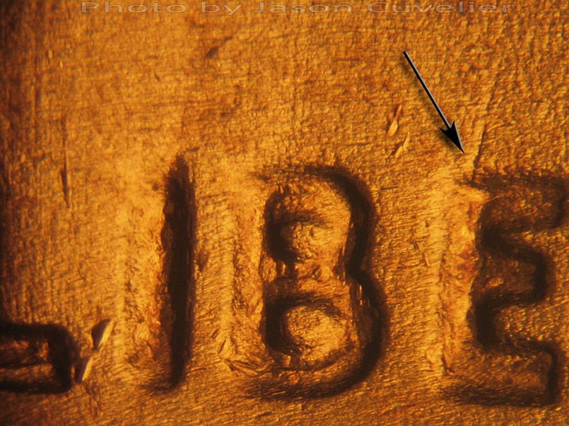 Die-stage A marker on 1972P•1DO•003 (1972 Doubled Die Obverse).
