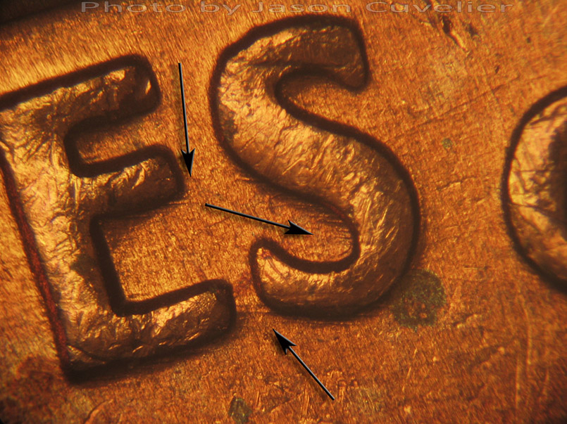 Die-stage A marker on 1972P•1DO•003 (1972 Doubled Die Obverse).