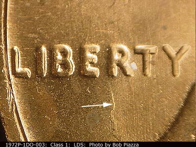 Die-stage C marker on 1972P•1DO•003 (1972 Doubled Die Obverse).