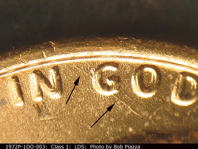Die-stage C marker on 1972P•1DO•003 (1972 Doubled Die Obverse).