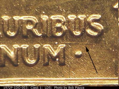 Die-stage C marker on 1972P•1DO•003 (1972 Doubled Die Obverse).