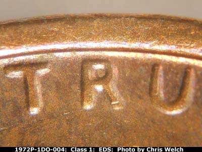 Die-stage A marker on 1972P•1DO•004 (1972 Doubled Die Obverse).