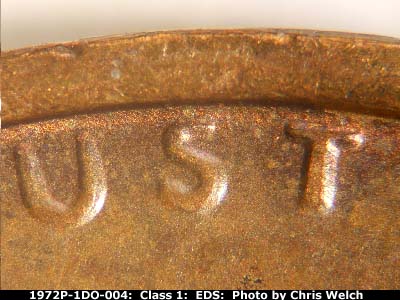 Die-stage A marker on 1972P•1DO•004 (1972 Doubled Die Obverse).