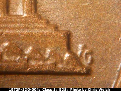 Die-stage A marker on 1972P•1DO•004 (1972 Doubled Die Obverse).