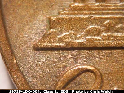 Die-stage A marker on 1972P•1DO•004 (1972 Doubled Die Obverse).