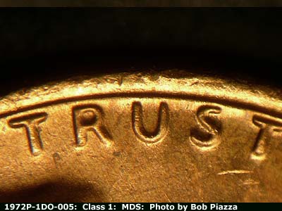 Die-stage B marker on 1972P•1DO•005 (1972 Doubled Die Obverse).