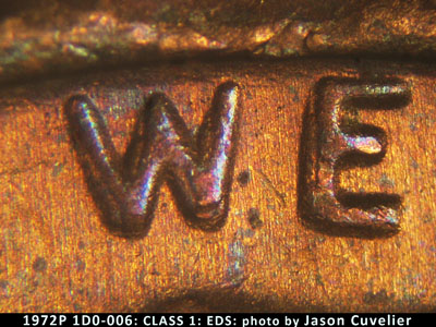 Die-stage A marker on 1972P•1DO•006 (1972 Doubled Die Obverse).