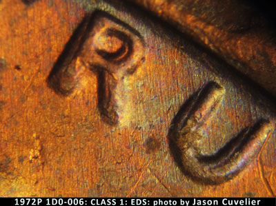 Die-stage A marker on 1972P•1DO•006 (1972 Doubled Die Obverse).