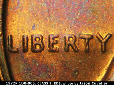 Die-stage A marker on 1972P•1DO•006 (1972 Doubled Die Obverse).